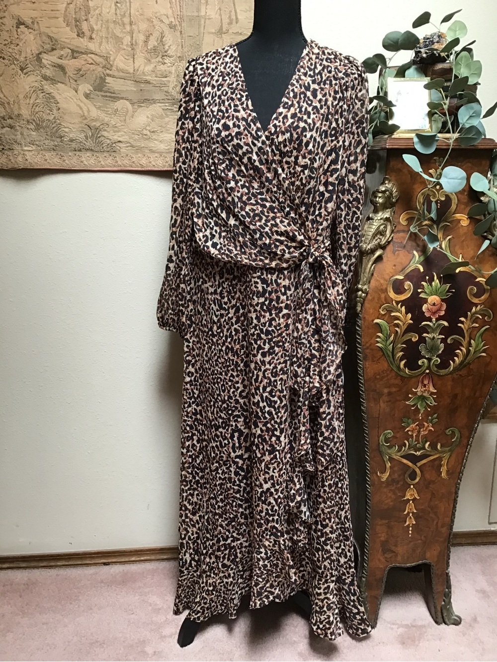 London Times Leopard-Print Wrap Dress - Black & Brown